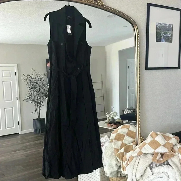 NWT BANANA REPUBLIC BLACK TWILL UTILITY BELTED DRESS SIZE 8 - Picture 1 of 4